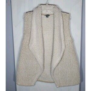 Eddie Bauer Women’s Sherpa Vest Size M Tan Cream Open Front Cozy Fleece